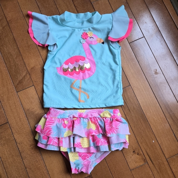 Flamingo Little Girl 3T Bikini Ruffle Two Piece Set EUC - Picture 1 of 10